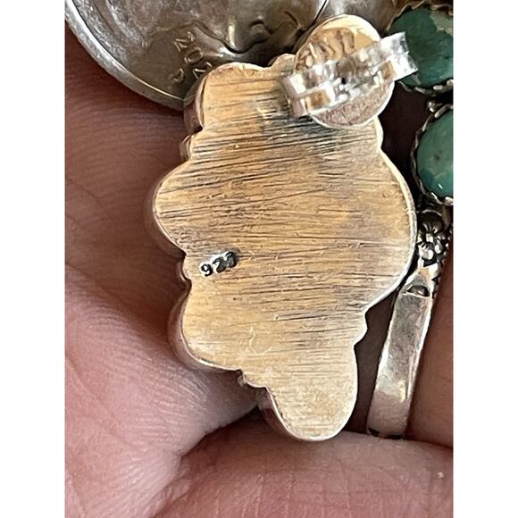 Native American Style Sterling Silver Turquoise Half Cluster Earrings Southwest - Picture 4 of 6